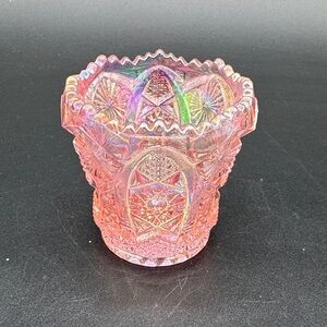 Vintage Imperial Glass Octagon Pink Carnival Glass Toothpick Holder